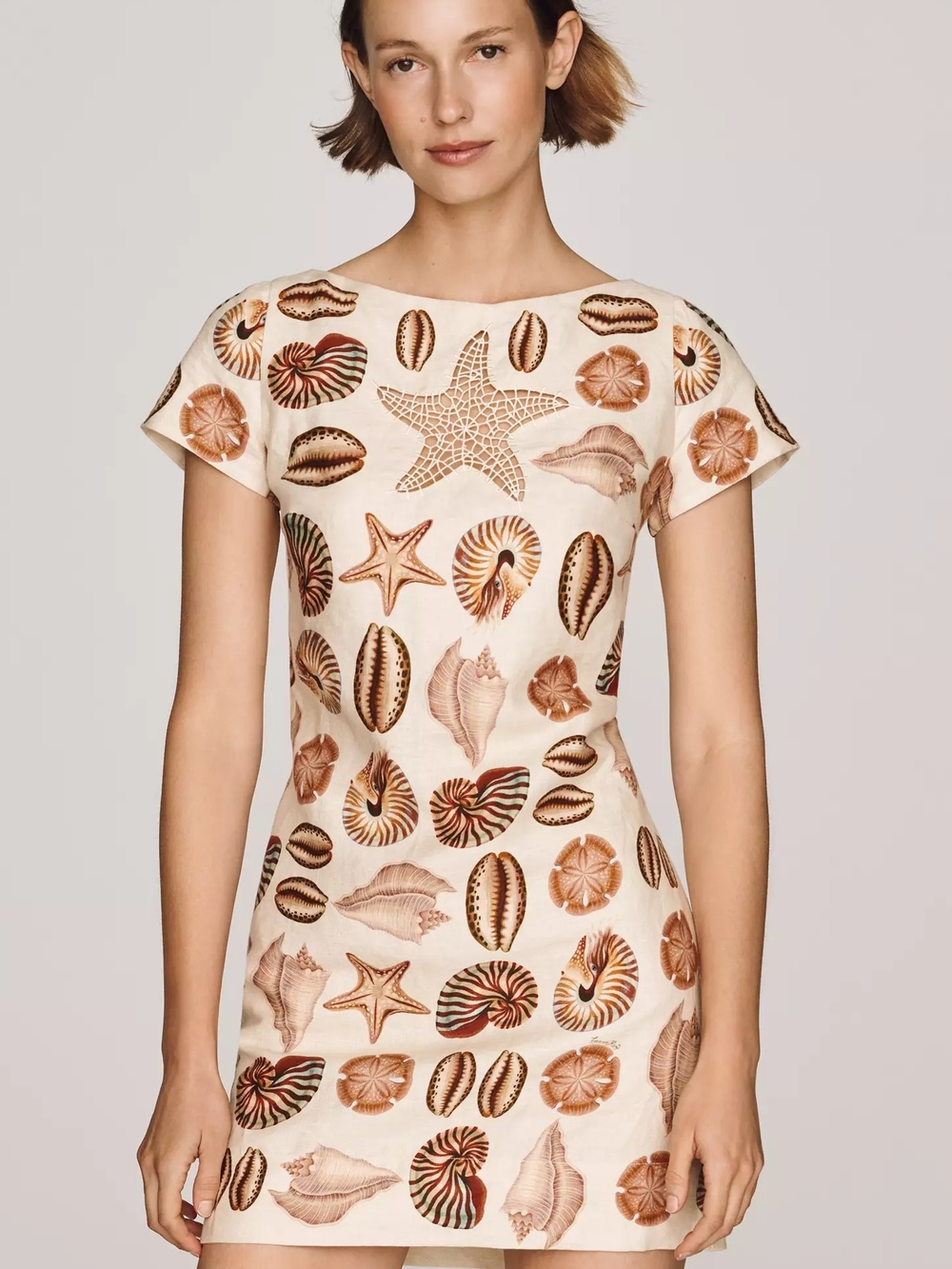 Farm Rio Marine Shells 100% Linen Mini Dress